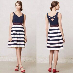 Anthropologie Brigantine Regatta Dress Navy White Striped Fit & Flare